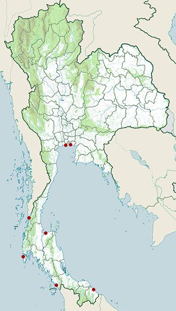 Distribution map of Lambert's sea snake, Hydrophis lamberti in Thailand