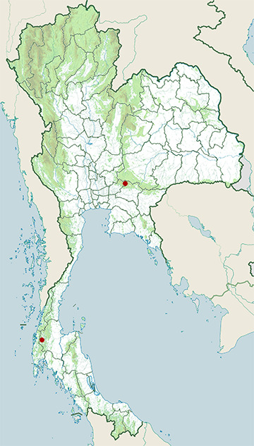 Distribution map of Jentink's flying squirrel, Hylopetes platyurus in Thailand